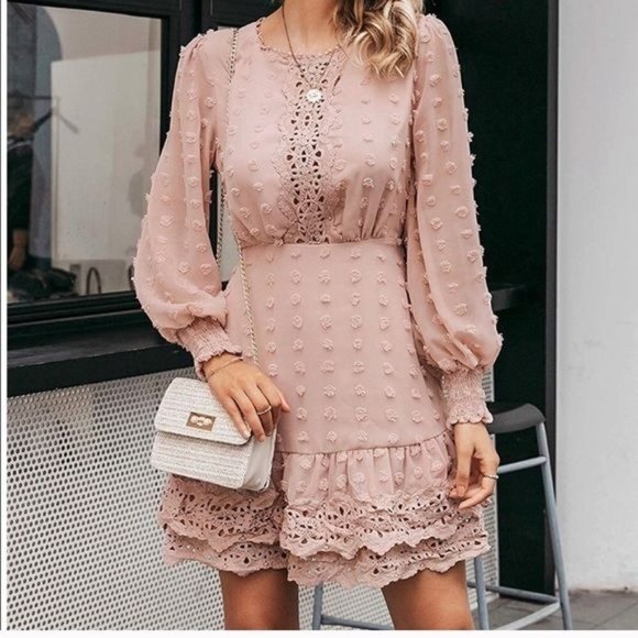 Simplee Dresses & Skirts - Simplee Chiffon & Lace Swiss Dot Party Dress Women's L
